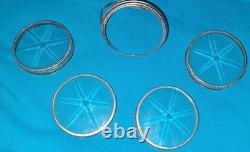 Sterling Silver/Etched Glass 4 Coasters And Caddy