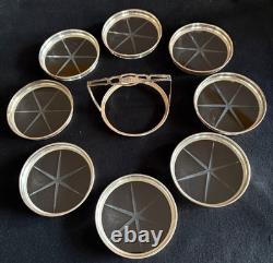 Sterling Silver/Etched Glass 8 Coasters with S. S. Caddy by M. Fred Hirsch Co Inc
