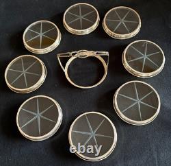 Sterling Silver/Etched Glass 8 Coasters with S. S. Caddy by M. Fred Hirsch Co Inc