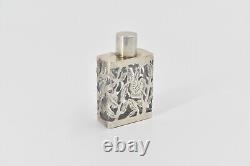 Sterling Silver Floral Engraved Design Glass Perfume Bottle 50