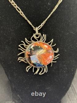 Sterling Silver Glass Art Sun Burst Necklace 30