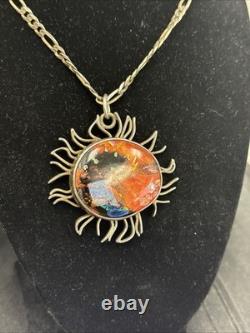 Sterling Silver Glass Art Sun Burst Necklace 30