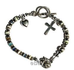 Sterling Silver & Glass Cat Eye Rosary & Matching Rosary Bracelet Set 35.6g