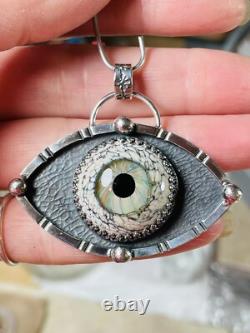 Sterling Silver Glass Eyeball Pendant Third Eye Pendant ARTISAN Evil eye pendant