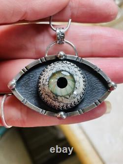 Sterling Silver Glass Eyeball Pendant Third Eye Pendant ARTISAN Evil eye pendant