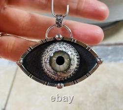 Sterling Silver Glass Eyeball Pendant Third Eye Pendant ARTISAN Evil eye pendant