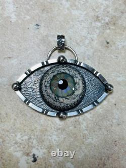 Sterling Silver Glass Eyeball Pendant Third Eye Pendant ARTISAN Evil eye pendant