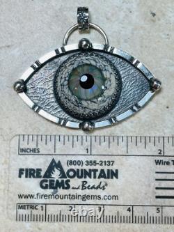 Sterling Silver Glass Eyeball Pendant Third Eye Pendant ARTISAN Evil eye pendant