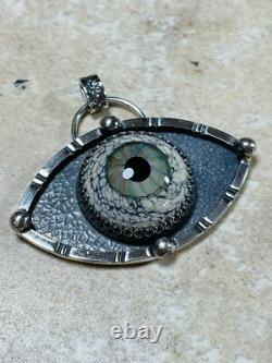 Sterling Silver Glass Eyeball Pendant Third Eye Pendant ARTISAN Evil eye pendant