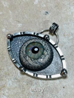 Sterling Silver Glass Eyeball Pendant Third Eye Pendant ARTISAN Evil eye pendant