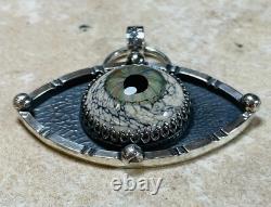 Sterling Silver Glass Eyeball Pendant Third Eye Pendant ARTISAN Evil eye pendant