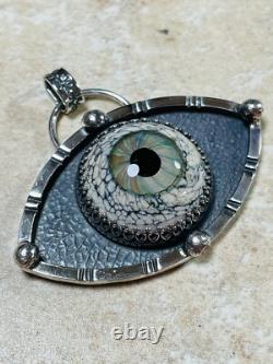 Sterling Silver Glass Eyeball Pendant Third Eye Pendant ARTISAN Evil eye pendant