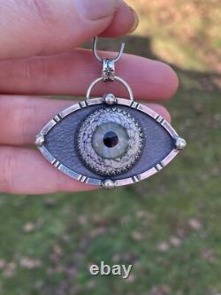 Sterling Silver Glass Eyeball Pendant Third Eye Pendant ARTISAN Evil eye pendant