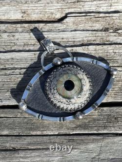 Sterling Silver Glass Eyeball Pendant Third Eye Pendant ARTISAN Evil eye pendant