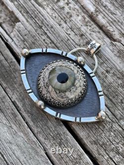 Sterling Silver Glass Eyeball Pendant Third Eye Pendant ARTISAN Evil eye pendant
