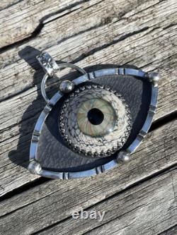 Sterling Silver Glass Eyeball Pendant Third Eye Pendant ARTISAN Evil eye pendant