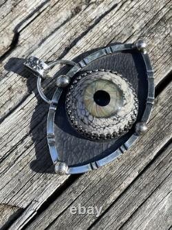 Sterling Silver Glass Eyeball Pendant Third Eye Pendant ARTISAN Evil eye pendant