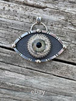 Sterling Silver Glass Eyeball Pendant Third Eye Pendant ARTISAN Evil eye pendant
