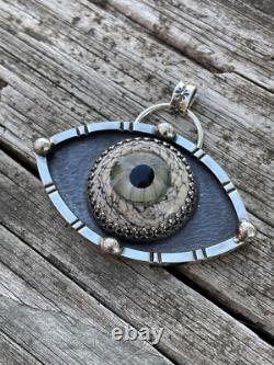 Sterling Silver Glass Eyeball Pendant Third Eye Pendant ARTISAN Evil eye pendant