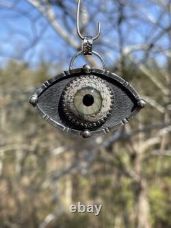 Sterling Silver Glass Eyeball Pendant Third Eye Pendant ARTISAN Evil eye pendant