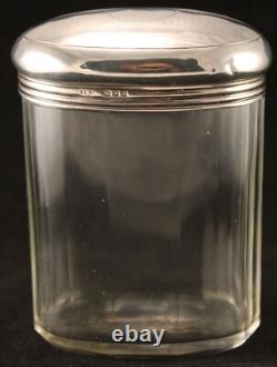 Sterling Silver Glass Faceted Oval Vanity Jar London 1926