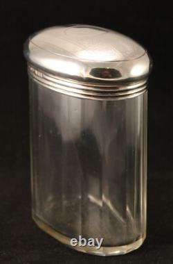 Sterling Silver Glass Faceted Oval Vanity Jar London 1926
