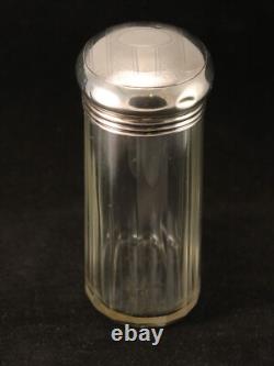 Sterling Silver Glass Faceted Oval Vanity Jar London 1926