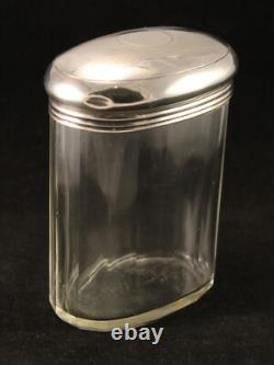 Sterling Silver Glass Faceted Oval Vanity Jar London 1926