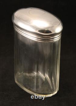 Sterling Silver Glass Faceted Oval Vanity Jar London 1926