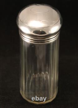 Sterling Silver Glass Faceted Oval Vanity Jar London 1926
