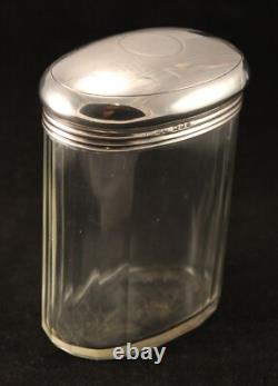Sterling Silver Glass Faceted Oval Vanity Jar London 1926