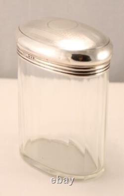 Sterling Silver Glass Faceted Oval Vanity Jar London 1926