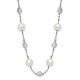 Sterling Silver Glass Pearl And Cubic Zirconia Bezel Station 18.25 Necklace