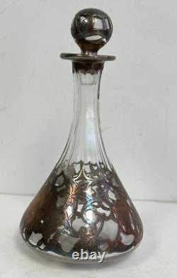 Sterling Silver Glass Perfume Bottle Floral 19th C 7 H Engraved Ornate