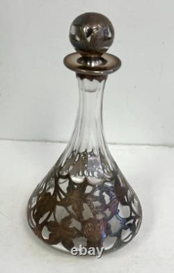 Sterling Silver Glass Perfume Bottle Floral 19th C 7 H Engraved Ornate