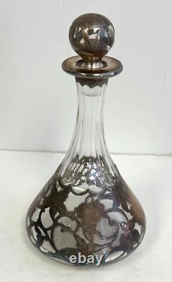 Sterling Silver Glass Perfume Bottle Floral 19th C 7 H Engraved Ornate