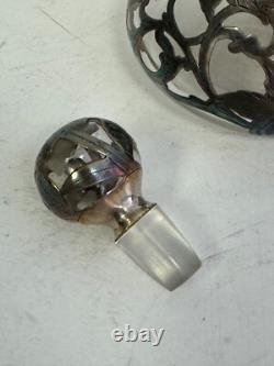 Sterling Silver Glass Perfume Bottle Floral 19th C 7 H Engraved Ornate