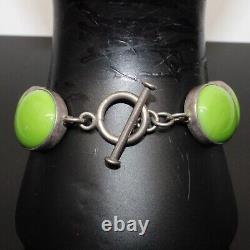 Sterling Silver Green Apple Glass Link Bracelet 49.77g