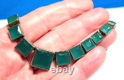 Sterling Silver Green Glass Antique Necklace Decorative Back 16 Inches 30.7 Gram