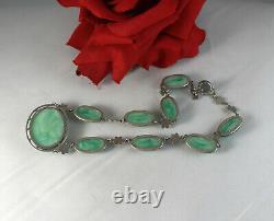 Sterling Silver Green Peking Glass Floral Necklace CAT RESCUE
