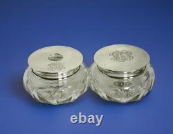 Sterling Silver Hair Receiver & Powder Crystal Cut Glass Vanity Pieces J. S & Co