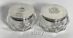 Sterling Silver Hair Receiver & Powder Crystal Cut Glass Vanity Pieces J. S & Co
