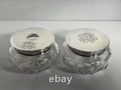 Sterling Silver Hair Receiver & Powder Crystal Cut Glass Vanity Pieces J. S & Co