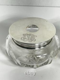Sterling Silver Hair Receiver & Powder Crystal Cut Glass Vanity Pieces J. S & Co