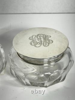 Sterling Silver Hair Receiver & Powder Crystal Cut Glass Vanity Pieces J. S & Co