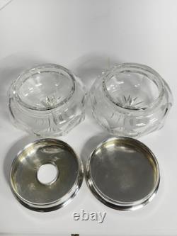 Sterling Silver Hair Receiver & Powder Crystal Cut Glass Vanity Pieces J. S & Co