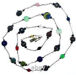 Sterling Silver Hand Made Glass HIPPY BEAD Necklace 34 inches Long
