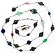 Sterling Silver Hand Made Glass Hippy Bead Necklace 34 Inches Long