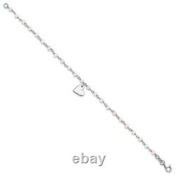 Sterling Silver Heart Pink/White Glass Beads 7.5in Bracelet 2.75gram Length-7.5