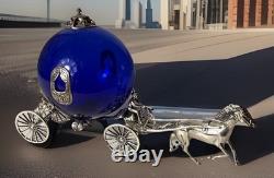 Sterling Silver Horse Drawn Royalty Cinderella Carriage Cobalt Blue Glass Italy